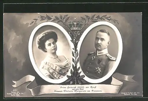 AK Prinz Heinrich XXXIII. von Reuss mit Braut Prinzessin Victoria Margarete von Preussen