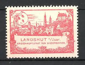 Reklamemarke Landshut, Teilansicht mit Schloss und Kirche, Farbe rot