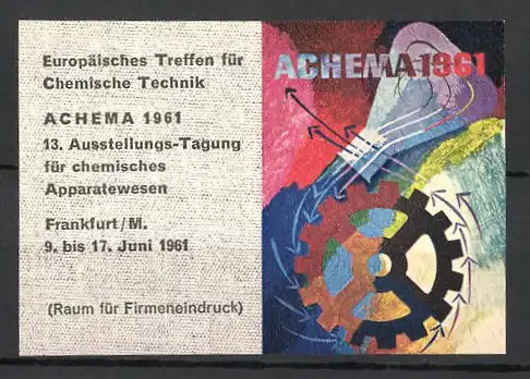 Reklamemarke Frankfurt/ Main, 13. Ausstellungs-Tagung für chemisches Apparatewesen 1961, Messelogo