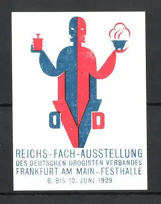 Reklamemarke Frankfurt/ Main, Reichs-Fach-Ausstellung des deutschen Drogisten Verbandes 1929, Messelogo