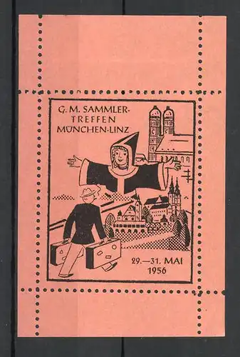 Reklamemarke München, G. M. Sammler-Treffen 1956, Ortsansicht und Münchner Kindl