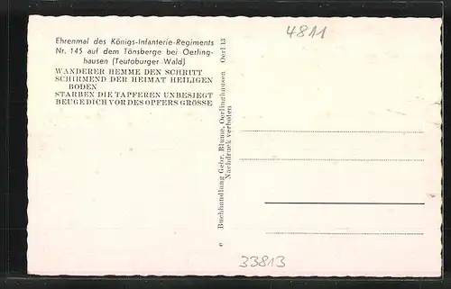 AK Oerlinghausen, Ehrendenkmal des Königs-Infanterie-Regiments Nr. 145