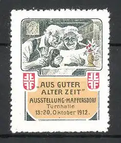 Reklamemarke Maffersdorf, Ausstellung 1912, altes Paar am Tisch