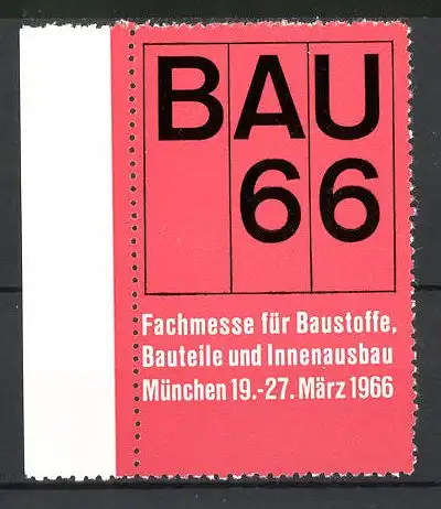 Reklamemarke München, Fachmesse für Baustoffe, Bauteile und Innenausbau 1966