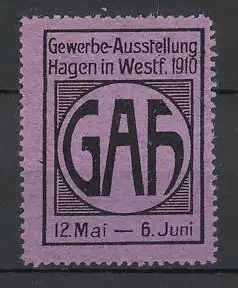 Reklamemarke Hagen, Gewerbe-Ausstellung 1910, Messelogo