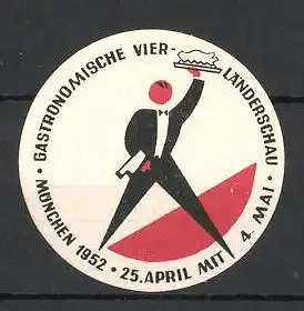 Reklamemarke München, Gastronomische Vier-Länderschau 1952, Ober mit Tablett