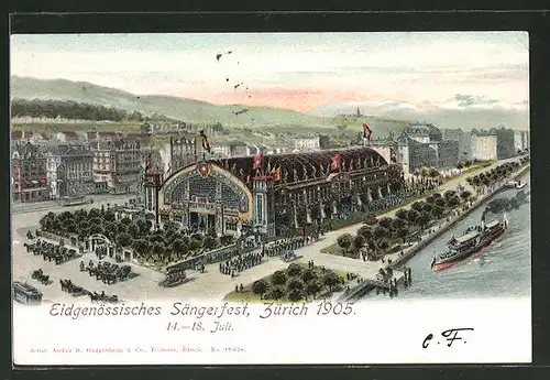 Lithographie Zürich, Eidgenössisches Sängerfest 1905, Ortspartie