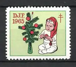 Reklamemarke Danmarks Julemaerke Forening's Hjaelp Til Tuberkulose, 1965, Knabe mit Mütze & mickriger Weihnachtsbaum