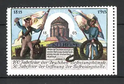 Reklamemarke Kelheim, 100 Jahrfeier der Befreiungskriege & 50 Jahrfeier der Befreiungshalle 1913, Fahnenträger