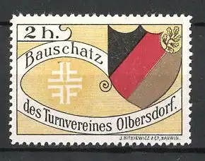 Reklamemarke Olbersdorf, Bauschatz des Turnvereines, Wappen Deutscher Turnerbund & Deutschland