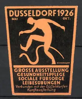 Künstler-Reklamemarke Schwarzkopf, Düsseldorf, Ausstellung für Gesundheitspflege & Leibesübungen 1926, Mann & Schlange