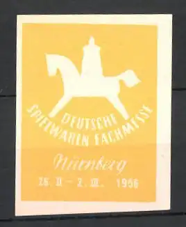 Reklamemarke Nürnberg, Deutsche Spielwaren Fachmesse 1956, Messelogo Schaukelpferd