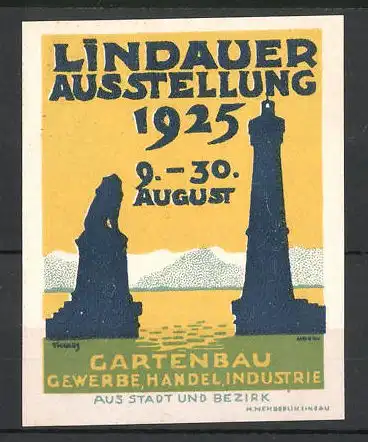 Künstler-Reklamemarke Lindau, Ausstellung für Gartenbau, Gewerbe, Handel und Industrie 1925, Leuchtturm