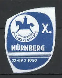 Reklamemarke Nürnberg, X. Internationale Spielwarenmesse 1959, Messelogo Schaukelpferd