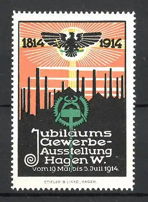 Reklamemarke Hagen, Jubiläumsgewerbe-Ausstellung 1914, Werkzeuge