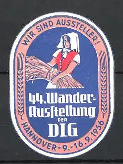 Reklamemarke Hannover, 44. Wander-Ausstellung der DLG 1956, Bäuerin mit Garbe