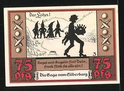 Notgeld Wünschendorf an der Elster 1921, 75 Pfennig, Wappen, die Sage vom Silberberg