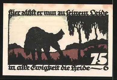 Notgeld Vechta 1922, 75 Pfennig, Festungs-Ansicht, Hund in der Heide