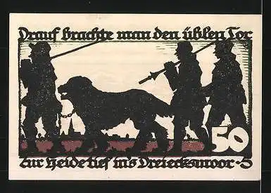 Notgeld Vechta 1922, 50 Pfennig, Festungs-Ansicht, Soldaten mit Hund