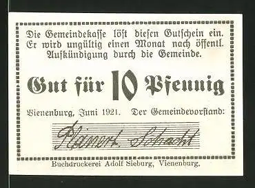 Notgeld Vienenburg 1921, 10 Pfennig, Schlossmotiv
