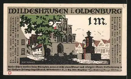 Notgeld Wildeshausen in Oldenburg 1921, 1 Mark, Rathaus, Gerichtsverhandlung