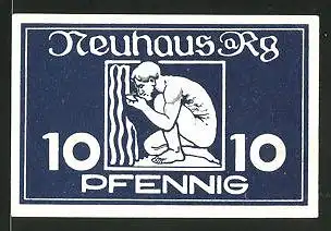 Notgeld Neuhaus am Rennweg 1921, 10 Pfennig, Mann trinkt aus Heilquelle