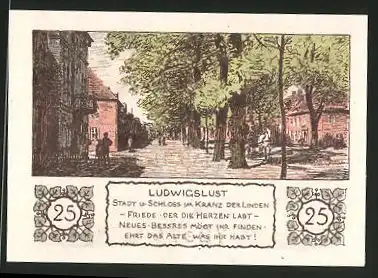 Notgeld Ludwigslust 1922, 25 Pfennig, Kranz der Linden