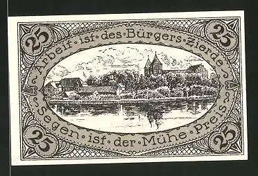 Notgeld Neidenburg in Ostpreussen 1921, 25 Pfennig, Stadtwappen, Ortsansicht