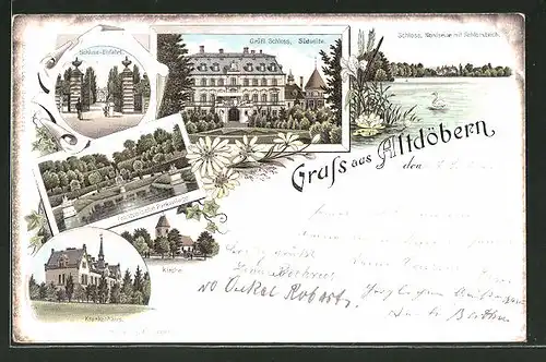 Lithographie Altdöbern, Schloss, Krankenhaus, Kirche