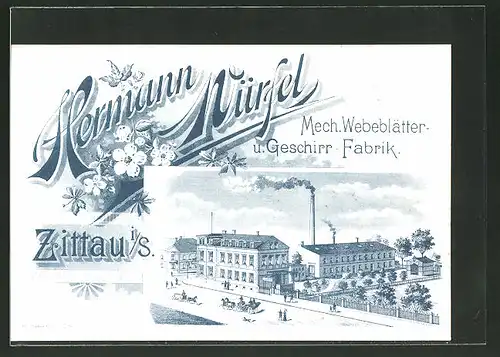 Lithographie Zittau, Mech. Webeblätter- u. Geschirr-Fabrik Hermann Würfel