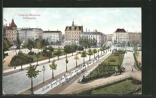 AK Leipzig-Reudnitz, Strassenpartie am Stephaniplatz