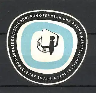 Präge-Reklamemarke Düsseldorf, grosse deutsche Rundfunk-Ausstellung 1955, Messelogo