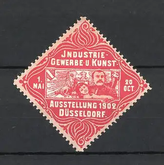 Reklamemarke Düsseldorf, Industrie-und Gewerbe-Ausstellung, Schmied und Wappen