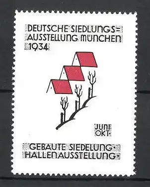 Reklamemarke München, deutsche Siedlungs-Ausstellung 1934, Messelogo
