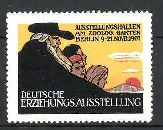 Reklamemarke Berlin, Deutsche Ausstellung in den Ausstellungshallen 1907, Familie und untergehende Sonne