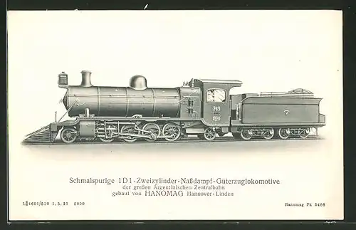 AK Hanomag Schmalspurige 1D1-Zweizylinder-Nassdampf-Güterzuglok