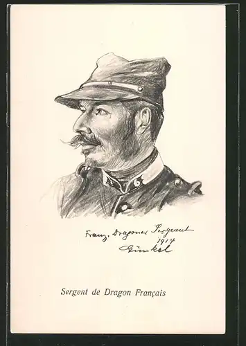 Künstler-AK Sergent de Dragon Francais, französischer Dragoner in Uniform