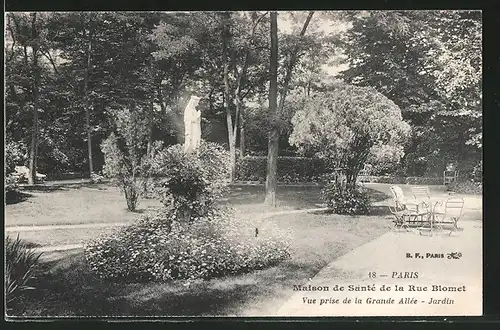 AK Paris, Maison de Santé de la Rue Blomet, le Jardin, Vue prise de la Grande Allée