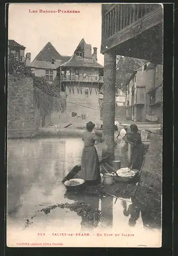 AK Salies-de-Béarn, un coin du Saleys, Waschfrauen am Fluss