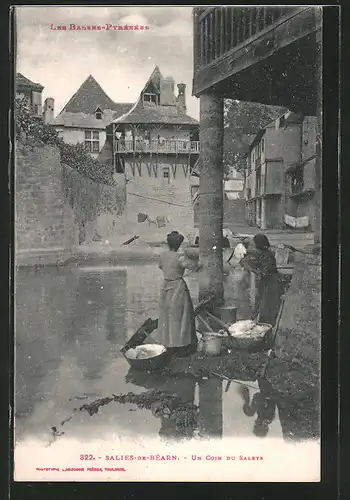 AK Salies-de-Béarn, un coin du Saleys, Waschfrauen am Fluss