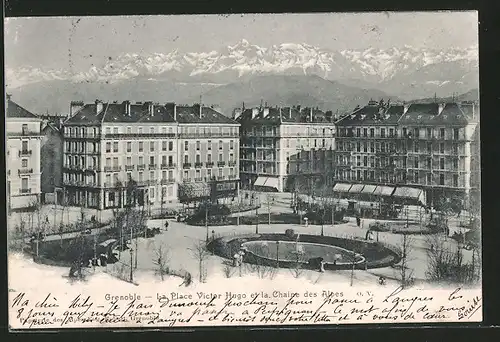 AK Grenoble, la place Victor Hugo et la chaine des Alpes