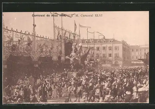 AK Nice, Carnaval 1924, M. Carnaval XLVI, Umzugswagen in der Menge, Fasching
