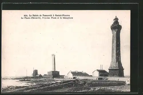 AK Saint-Pierre, La Pointe de Penmarch, Le Phare d'Eckmühl, l'Ancien Phare et le Sémaphore, Leuchtturm