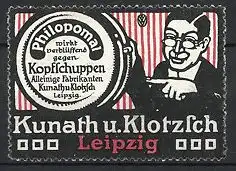 Reklamemarke "Philomal"-Haarpflege der Firma Kunath&Klotzsch, Leipzig, Mann mit Tube "Philomal"