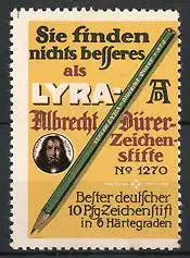 Reklamemarke Lyra, Albrecht Dürer Zeichenstift, Bleistift, Portrait Albrecht Dürer