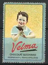 Reklamemarke Velma Chocolat Suchard, Knabe isst Tafel Schokolade