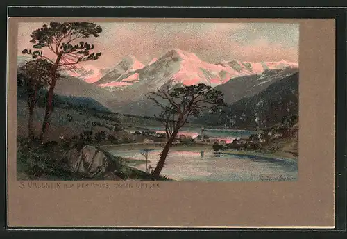 Künstler-Lithographie Zeno Diemer: S. Valentin auf der Heide gegen Ortler