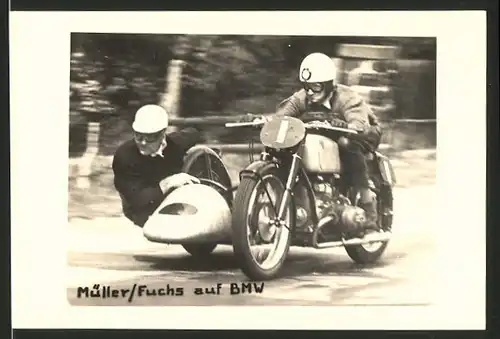 Fotografie Motorrad BMW, Müller & Fuchs auf Krad mit Seitenwagen Startnummer 1