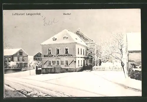 AK Langebrück, Gasthof zu Langebrück im Winter