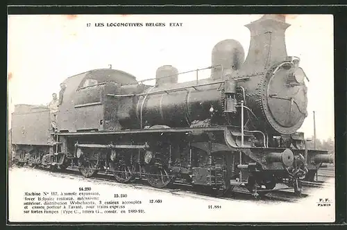 AK Les Locomotives Belges Etat, Machine No 117, Dampflok